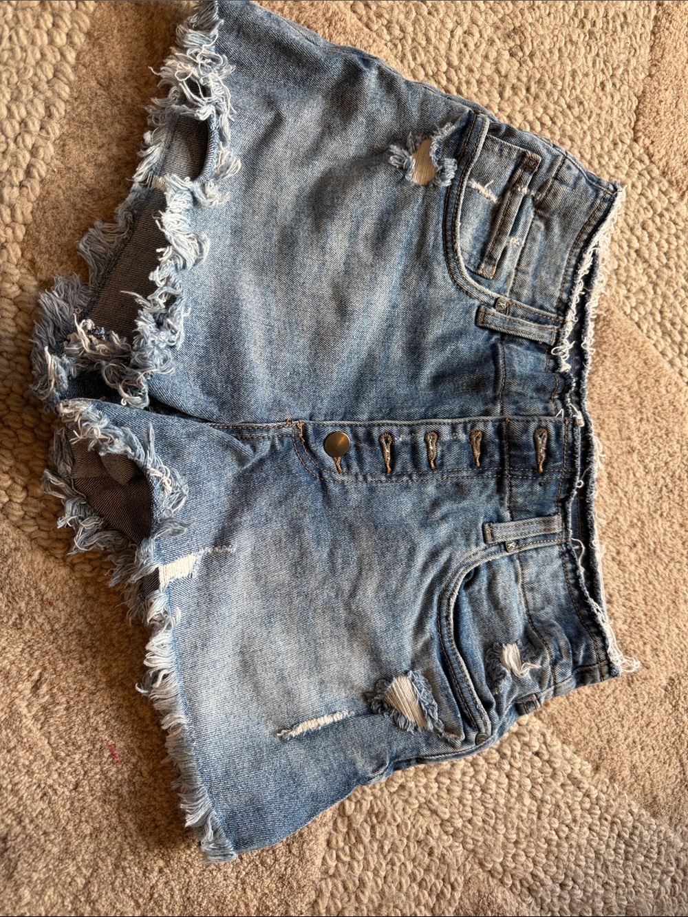 KUT from the cloth Denim Frayed Hem High-Rise Women's Shorts - Light Blue